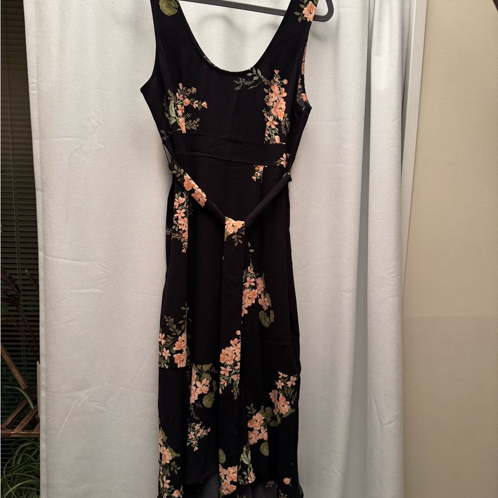 Black Floral Print Mermaid High Low Midi